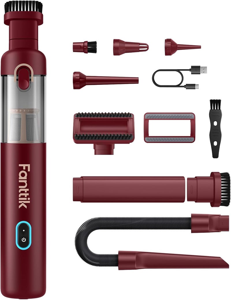 Fanttik Slim V8 APEX Car Vacuum, 4-in-1 Portable Mini Cordless Vacuum with 19000pa Suction Power, Type-C Charge, 2 Suction Modes, Handheld Vacuum for Small Jobs, Car, Office Desk, Keyboards (Red) - Image 1